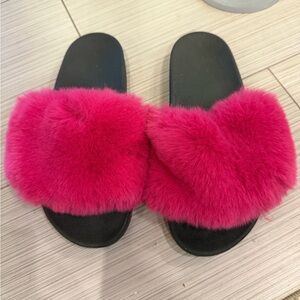 Fuzzy Pink Slide Sandals